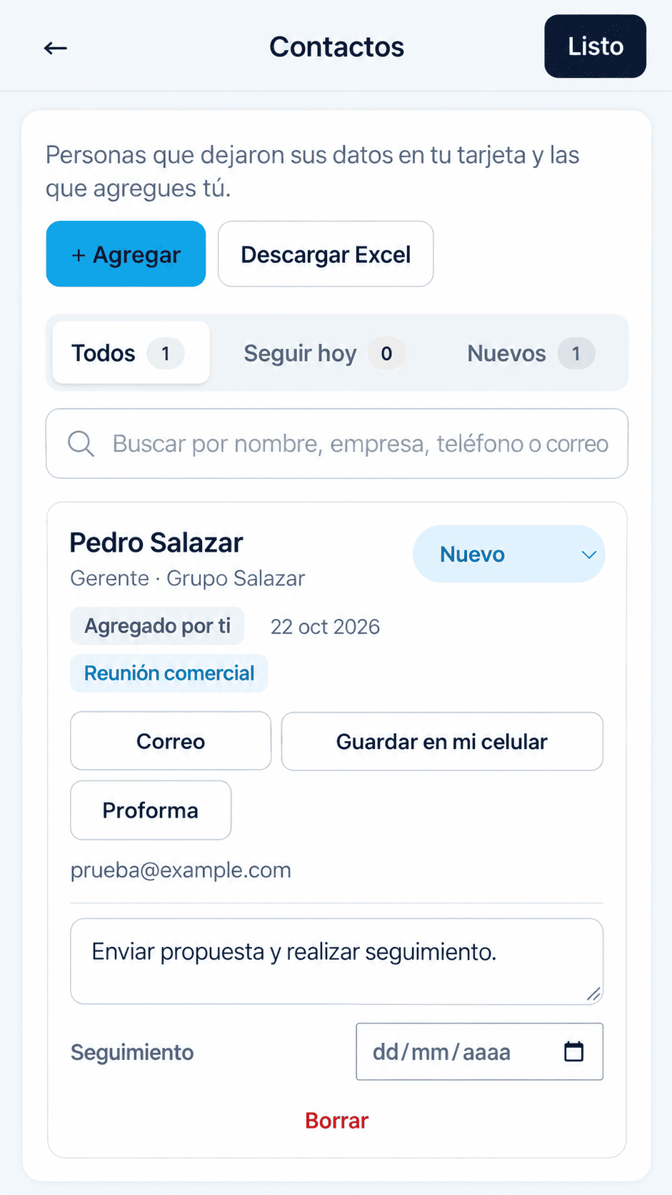 Lista de contactos por etapas
