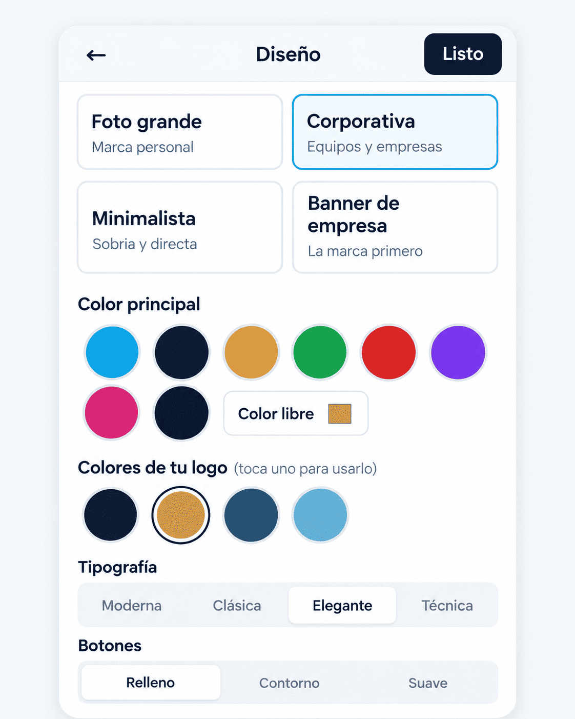 Editor de diseño con colores sugeridos desde el logo